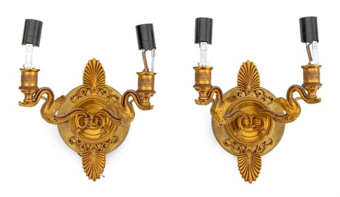 French Empire Style Gilt Brass Griffin Sconces, Pr