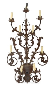 Italian Foliate Wrought Iron 9-Light Wall Sconce