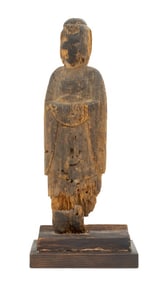 East Asian Carved Wood Sculpture of Buddha