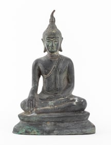 Thai Patinated Bronze Seated Buddha Sculpture