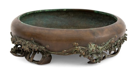 Japanese Bronze Suiban with Wave Form Base