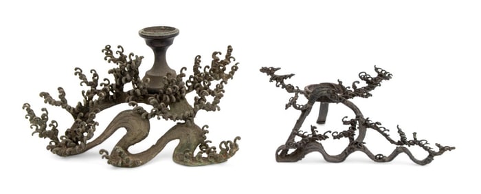 Japanese Bronze Usubata Wave Form Bases, 2