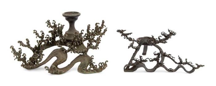 Japanese Bronze Usubata Wave Form Bases, 2 (1 of 8)