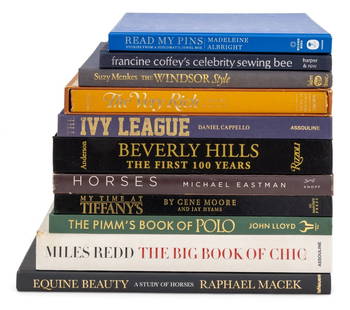 Books on Wealth and Affluent Activities, 11: Collection of 11 Books on Wealth and Affluent Activities, comprising: "The Big Book of Chic", Redd, Miles, "Horses: Photographs", Eastman, Michael, "Equine Beauty: A Study of Horses", Macek, Raphael,