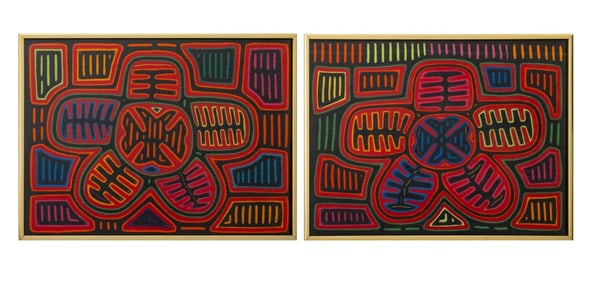 Panamanian Kuna Mola Floral Textiles, Pair