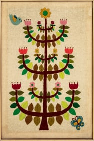 Folk Art Floral Tree of Life Crewel Embroidery