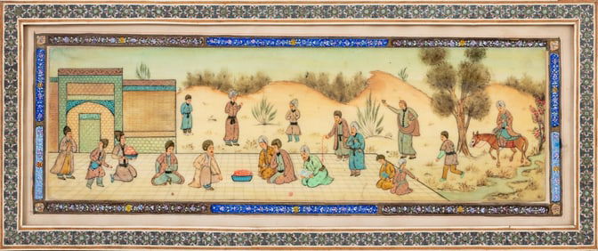 Persian School Figural Scene Gouache on Bone