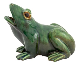 Large Green Glazed Ceramic Frog Sculpture