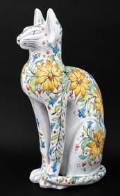 Italian Maiolica Seated Cat Sculpture (1 of 10)