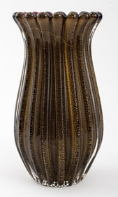 Salviati Style Murano Gold-Flecked Glass Vase