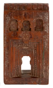 Nepali Carved Wood Altar Panel with Mirror