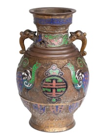 Japanese Bronze and Cloisonne Baluster Vase