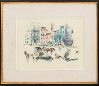 John Haymson Cityscape Watercolor on Paper