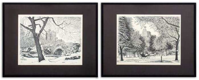 Delbart Duchein Central Park Scenes Lithographs, 2