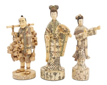 Japanese Carved Bone Figural Okimono Sculptures, 3