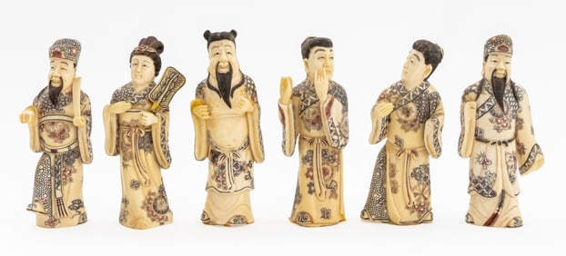 Japanese Carved Bone Deity Figures, 6