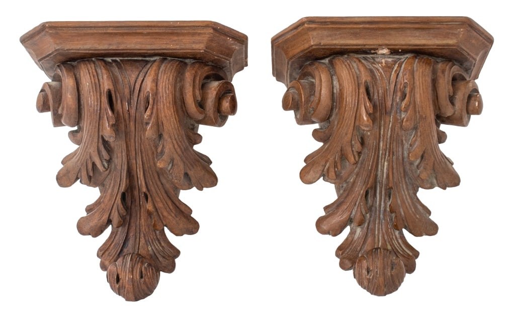 Trompe l'Oeil Wood Plaster Wall Brackets, Pair (1 of 7)