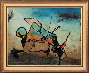 Peruvian School "Bullfight" Oil on Canvas