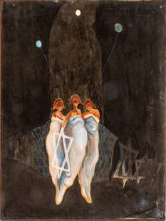 Lawrence Glickman "So Do Not Let Me..." Watercolor: Lawrence Glickman (American, XX-XXI), "So Do Not Let Me Wear Tonight Away", Watercolor and Acrylic on Canvas, signed on reverse, with a label from the Huntington Township Art League Annual Juried Exhi
