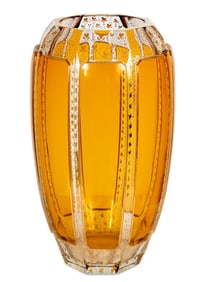 Bohemian Amber and Clear Glass Ovoid Vase