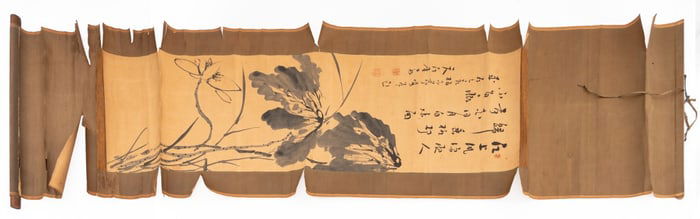 Ema Tenko Calligraphy & Flower Scroll, 19th C.