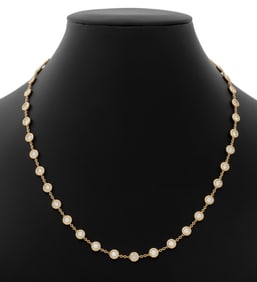 18K Yellow Gold Diamond Station Necklace