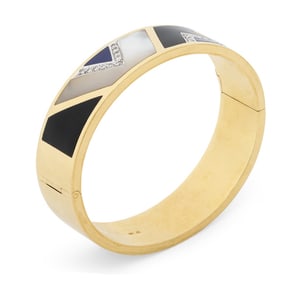 18K Yellow Gold Onyx MOP Diamond Bangle