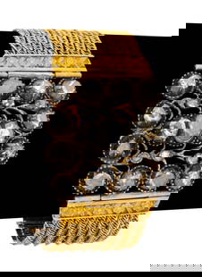 22K Gold 925 Silver Rose Cut Diamond Bracelet: 22K Yellow Gold 925 Silver Rose Cut Diamond Bracelet, featuring twenty one silver bezel set rose cut diamonds weighing a total of approx. 3.50 carats, gold bracelet designed with eight chain segments,