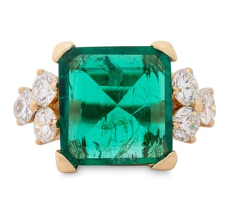 18K Gold Colombian Emerald Diamond Ring, AGL
