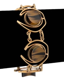 South African 9K Yellow Gold Tiger's Eye Bracelet