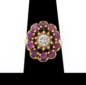 14K Gold Diamond Ruby Ballerina Ring