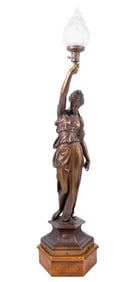 French Patinated Metal "Diana" Figural Torchiere