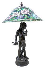 Auguste Moreau Bronze and Leadlight Lamp (1 of 6)