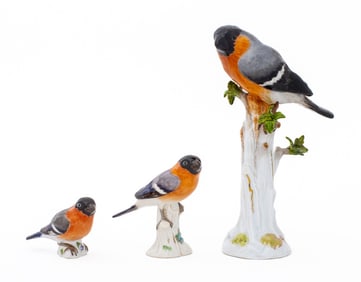 Meissen Porcelain Bullfinches, 3 Pcs.