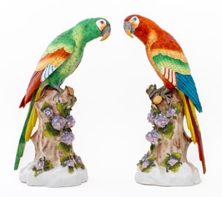 German Porcelain Parrots, Pair