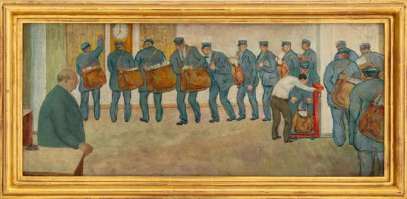 Arnold Friedman "Leaving on Schedule" Oil on Panel