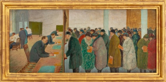 Arnold Friedman "Money Order Window" Oil on Panel