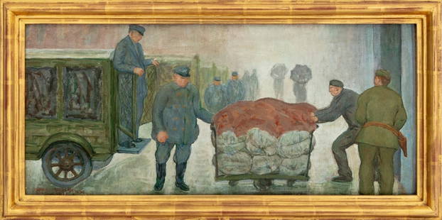 Arnold Friedman "Dispatch" Oil on Wood Panel: Arnold Aaron Friedman (American, 1874-1946), "Dispatch", Oil on Wood Panel, 1935, signed, dated, and inscribed "New York P.O. STA. Y" lower left, descriptive paper label and Hirschl & Adler Galleries,