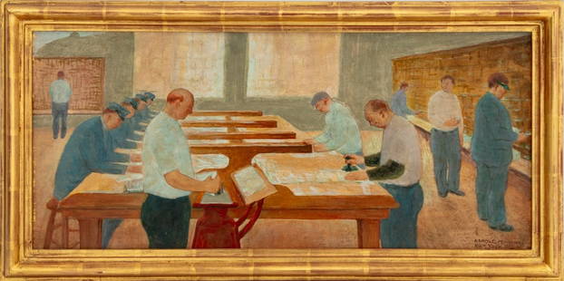 Arnold Friedman "Cancellation Window" Oil on Panel: Arnold Aaron Friedman (American, 1874-1946), "Cancellation Window", Oil on Wood Panel, circa 1935, signed and inscribed "New York P.O. STA. Y" lower left, paper label and Hirschl & Adler Galleries, In