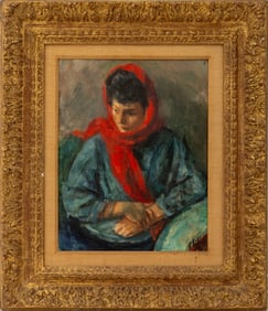 Robert Philipp "The Red Scarf" Oil on Canvas