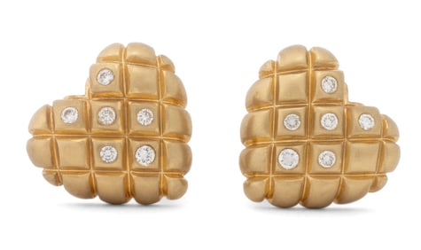14K Yellow Gold Diamond Heart Earrings