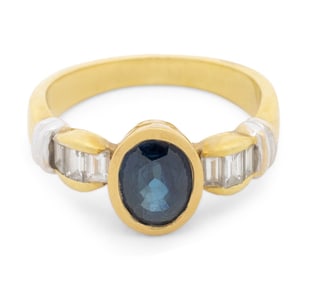 18K Two-Tone Gold Sapphire Diamond Ring