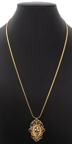 14K Yellow Gold Cultured Pearl Pendant Necklace