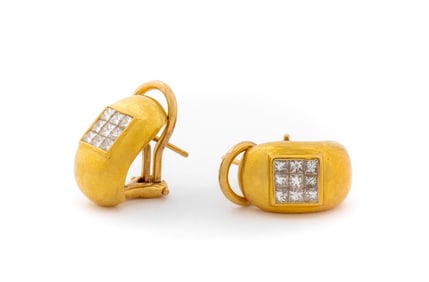 Atsmov 18K Yellow Gold Diamond Huggie Earrings