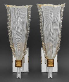 Italian Latticino Glass Wall Sconces, Pair (1 of 7)