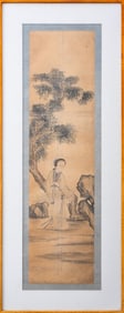 Chinese School Watercolor on Linen Scroll Fragment