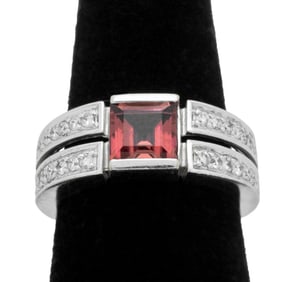 14K White Gold Diamond Pink Tourmaline Ring