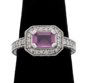 14K White Gold Pink Sapphire Diamond Ring