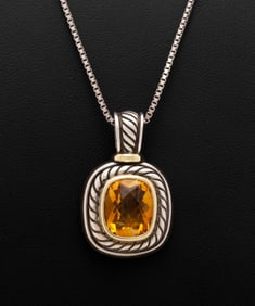 David Yurman 925 14K Gold Citrine Pendant Necklace