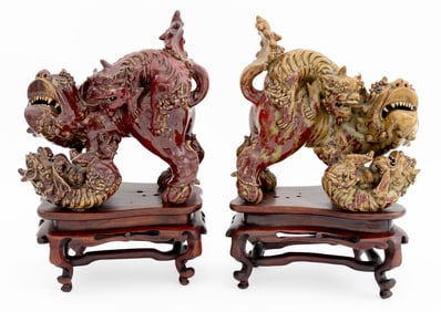 Chinese Glazed Ceramic Foo Lion Sculptures, Pair